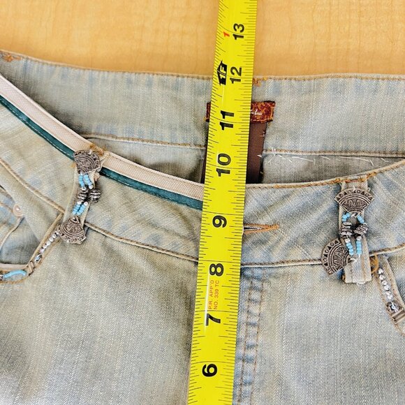 Chagall Women's Beaded Embellished Tan Crop Jeans Size 8 Cuffed Stretch Mid Rise - Picture 9 of 12